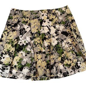 Ladies Sz 12P - Yellow/Green/Black Floral Print Pleated Skirt